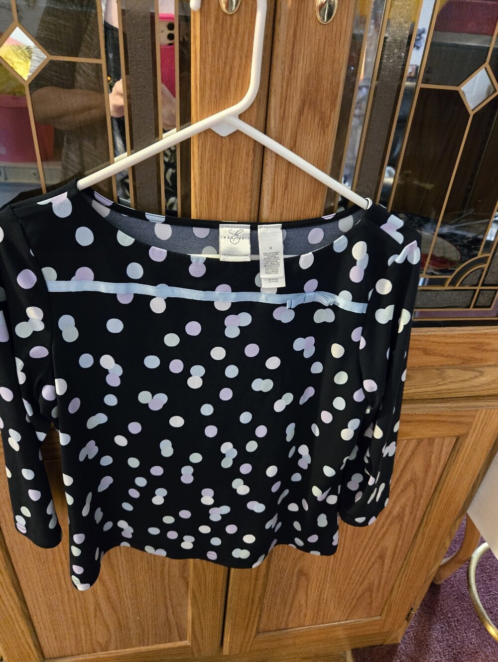 Polka Dot Boatneck Women's Top - Black with White/Lilac Dots